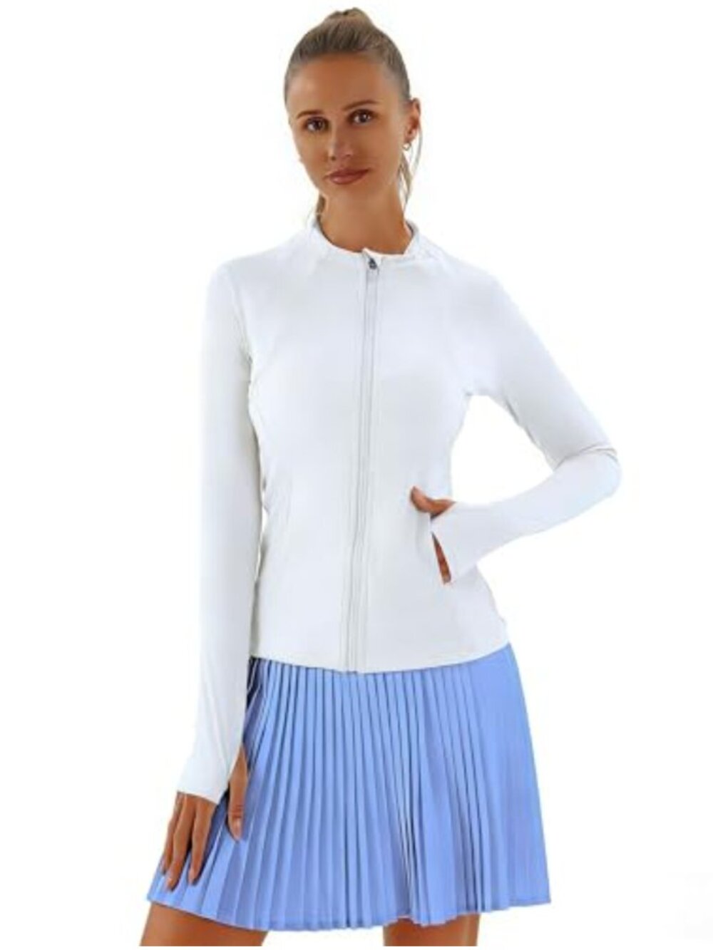 Full Zip Cropped Workout Jacket with Thumb Holes Athletic Running Yoga